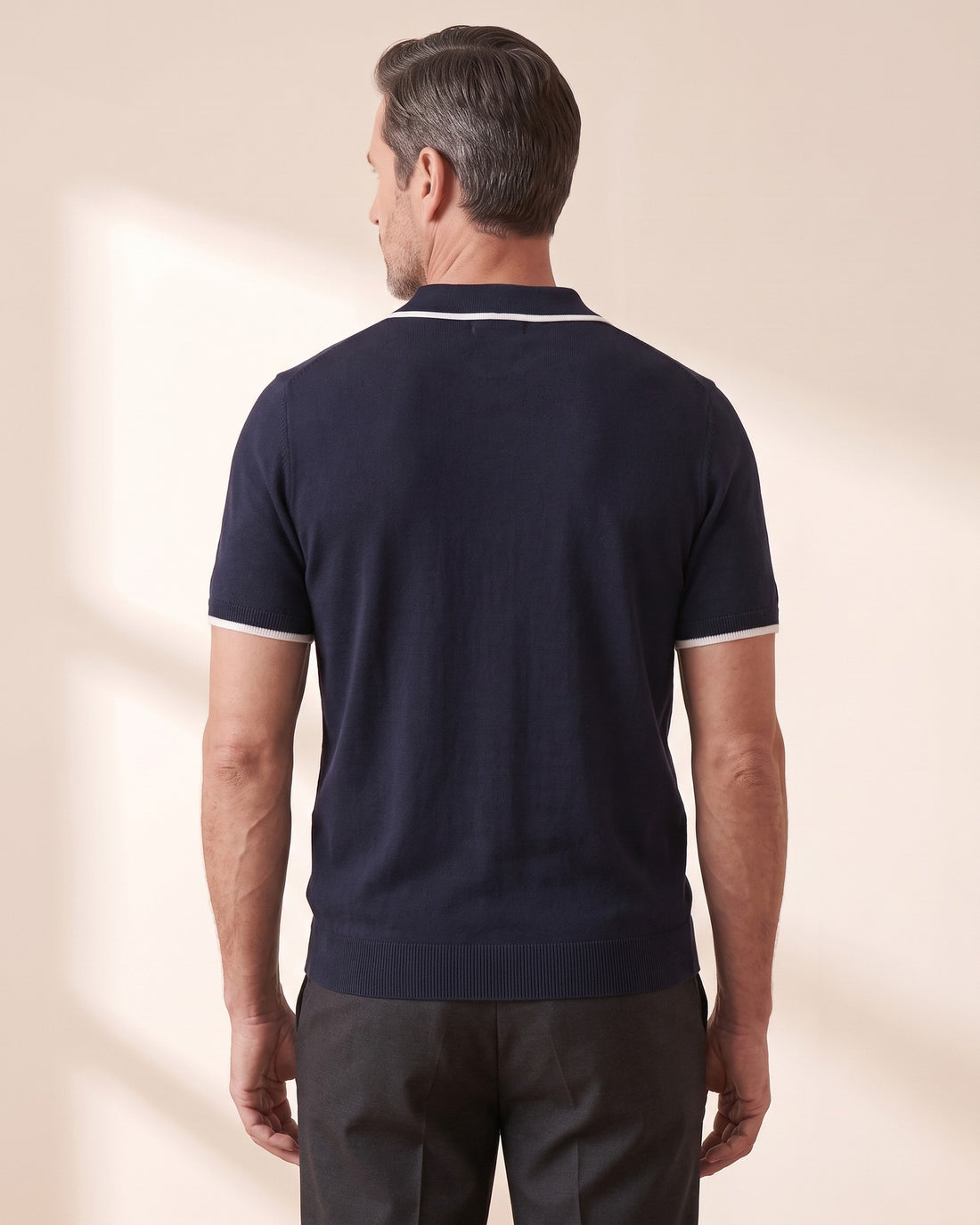 KEPT Men's Tipped Polo Shirt - Monaco in navy, back view