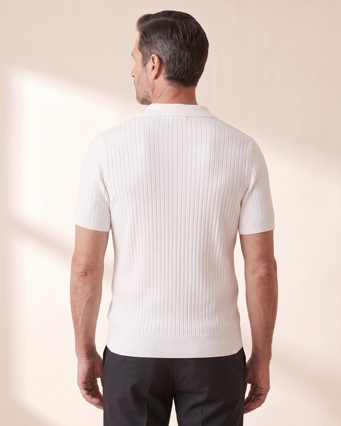 KEPT Men's V-Neck Polo - Chuncheon in white, back view