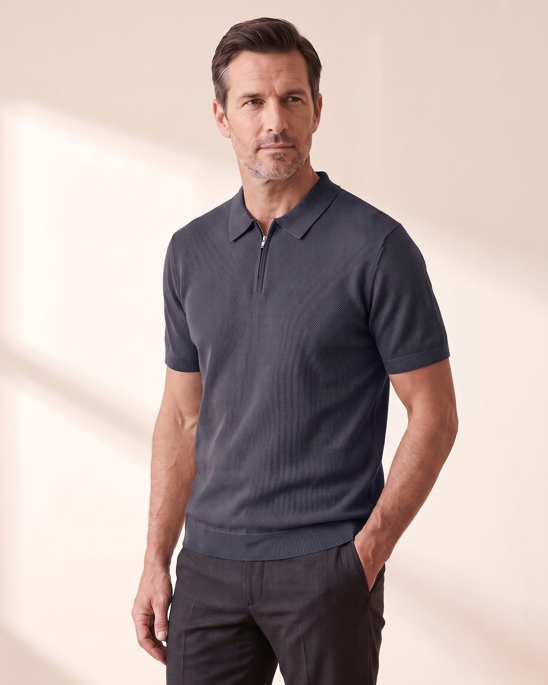 KEPT Men's Zip Polo - Marbella in navy blue
