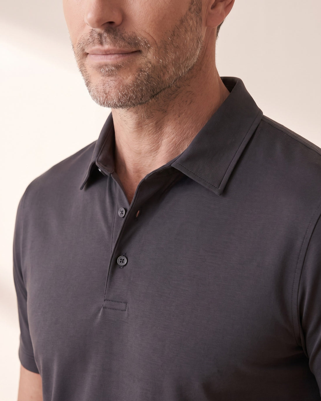 KEPT Men's Short Sleeve Polo Shirt - Anzio in black, detail close-up