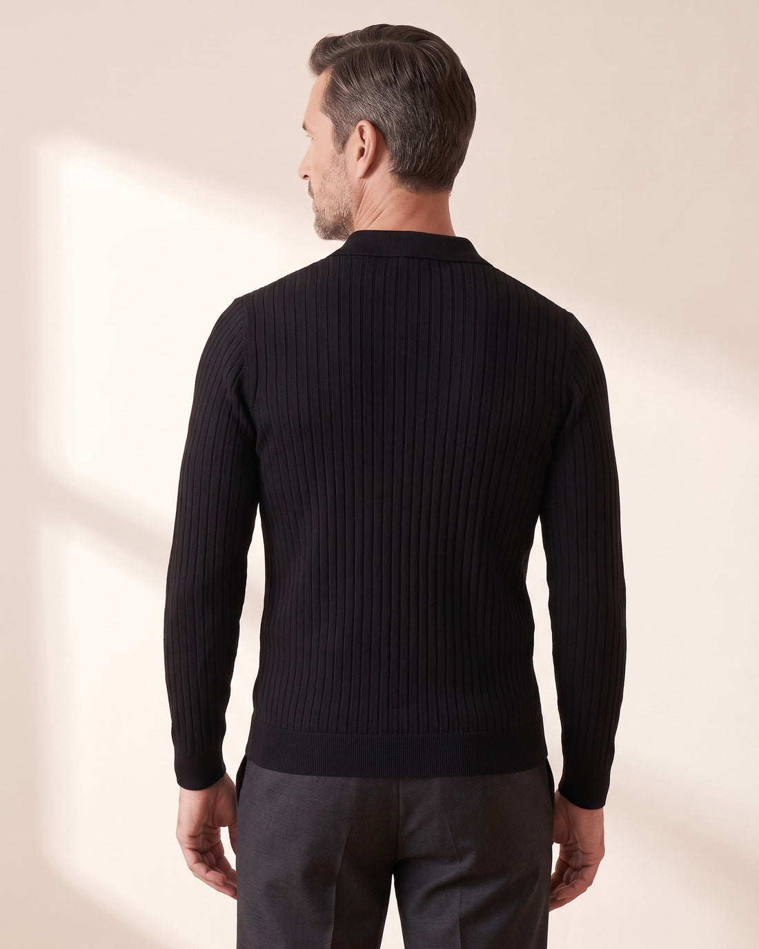 KEPT Men's Long-Sleeve Polo - Seojin in black, back view