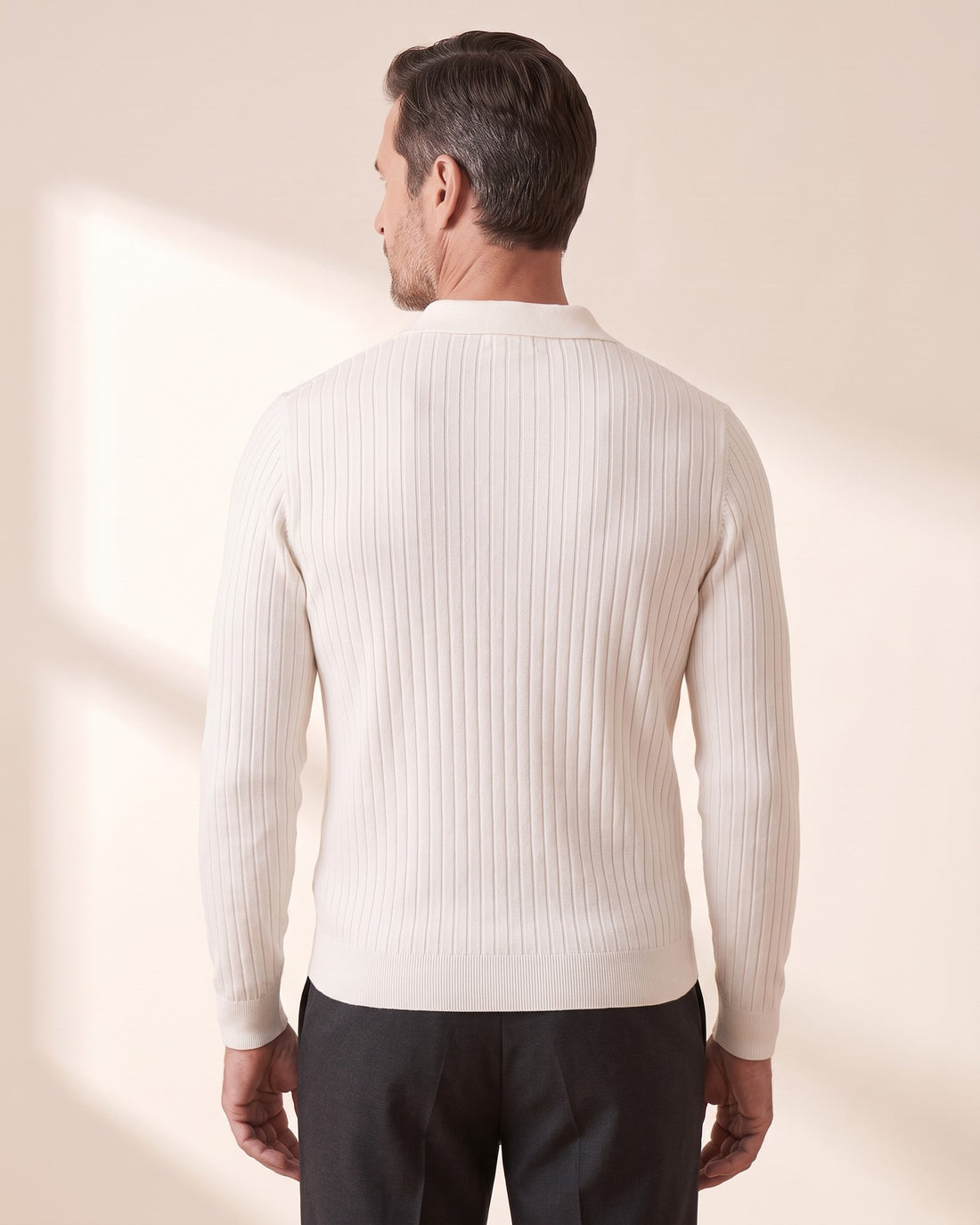 KEPT Men's Long-Sleeve Polo - Suwon in white, back view