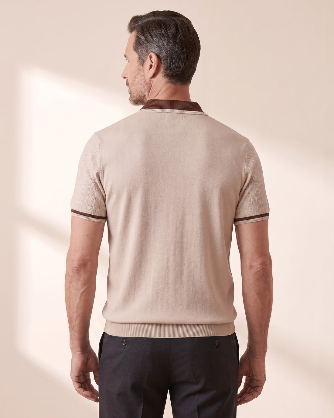 KEPT Men's Quarter-Zip Polo - Taormina in tan, back view