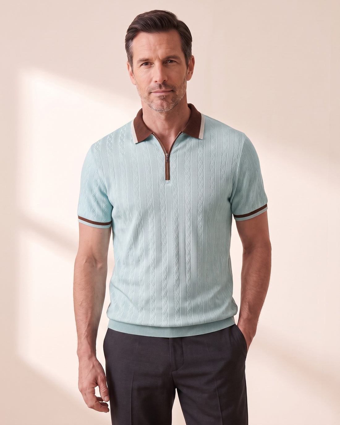 KEPT Men's Quarter-Zip Polo - Taormina in light blue