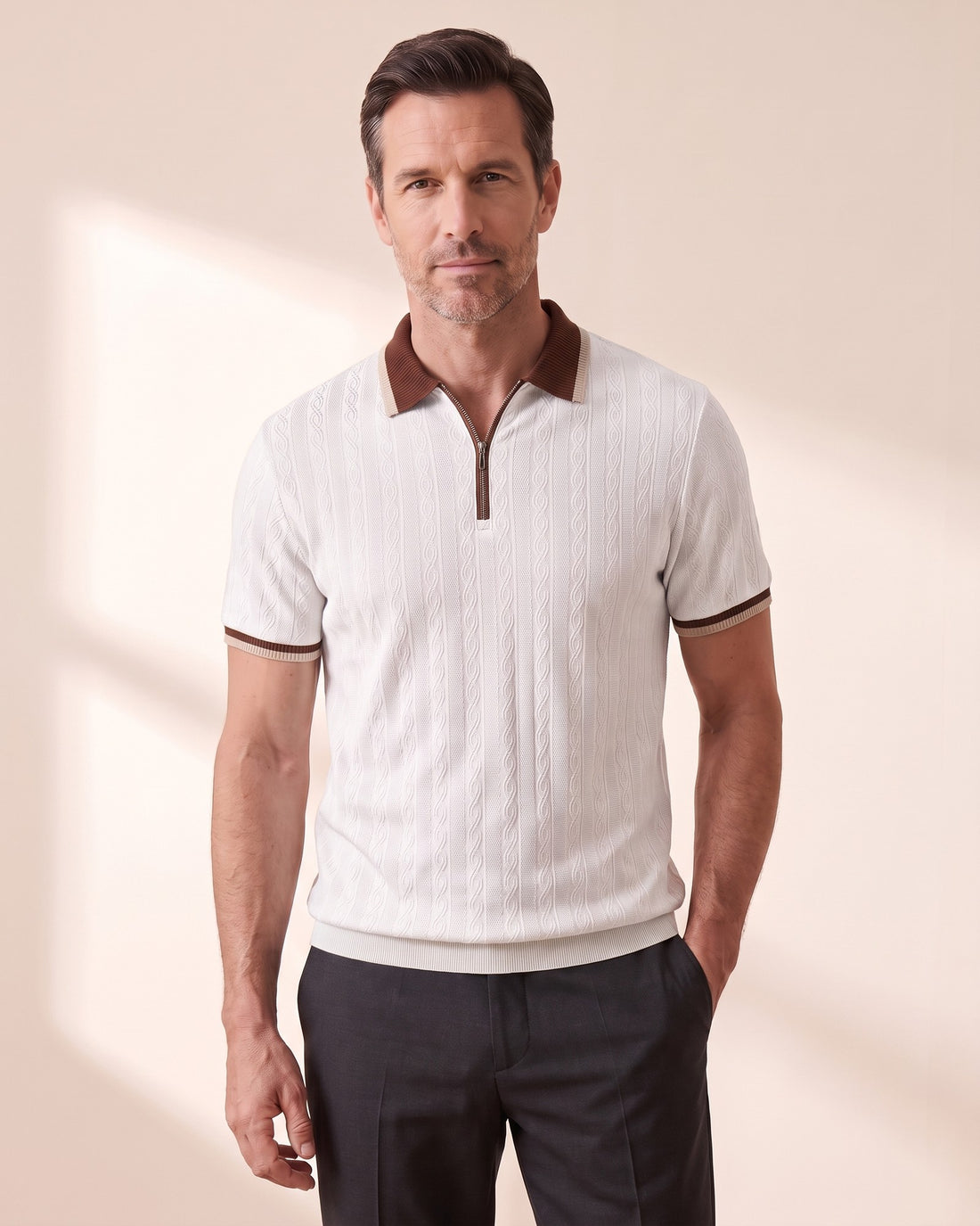 KEPT Men's Quarter-Zip Polo - Taormina in white