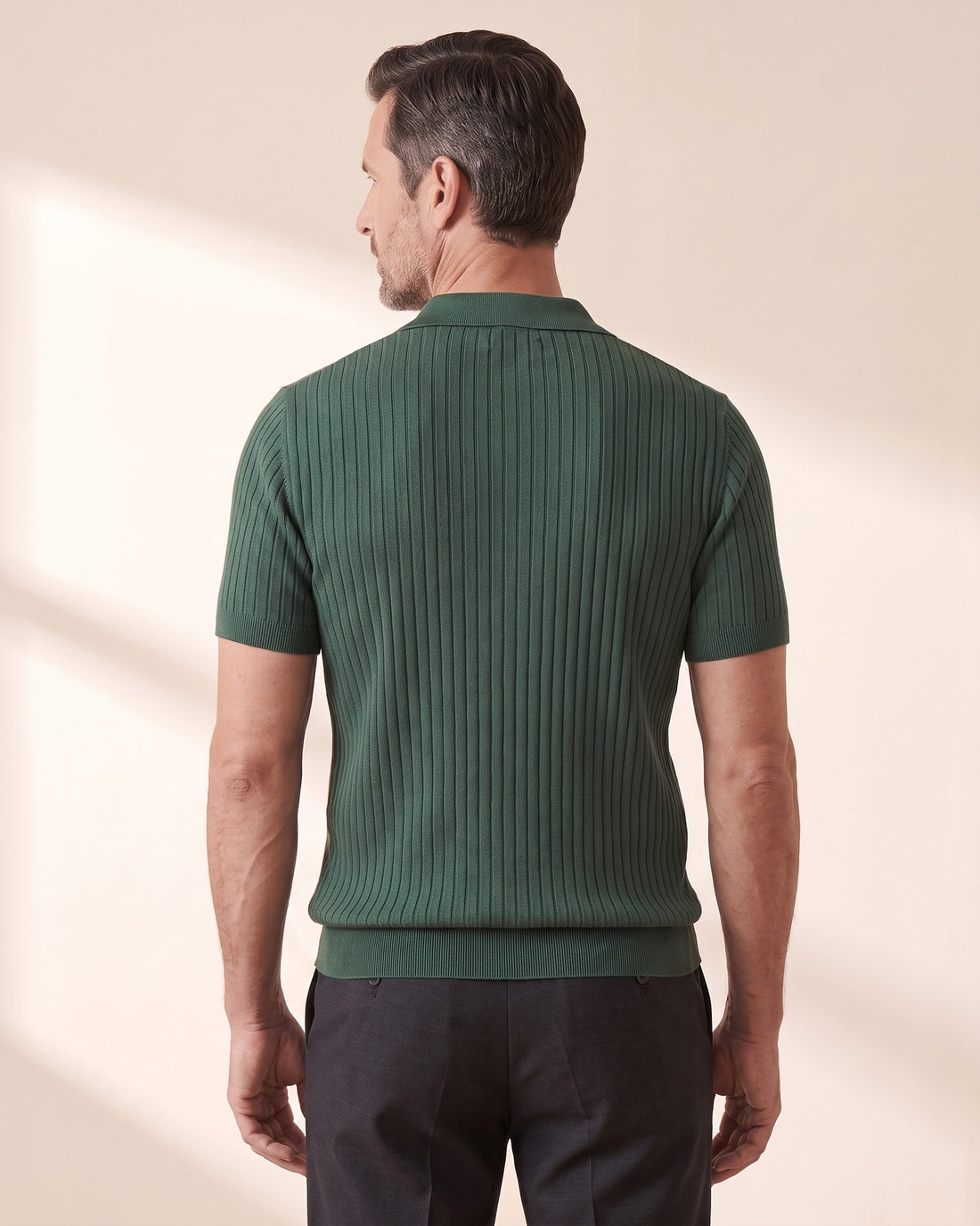 KEPT Men's Knit Polo - Gimcheon in green, back view