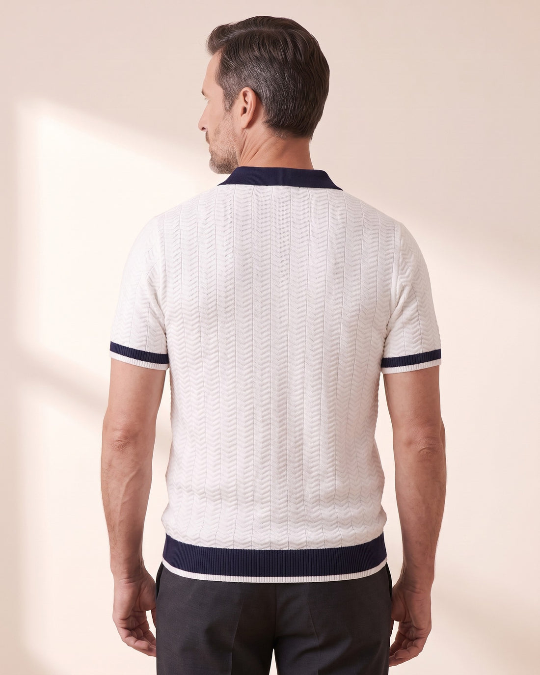 KEPT Men's Knit Polo - Ascot in white, back view
