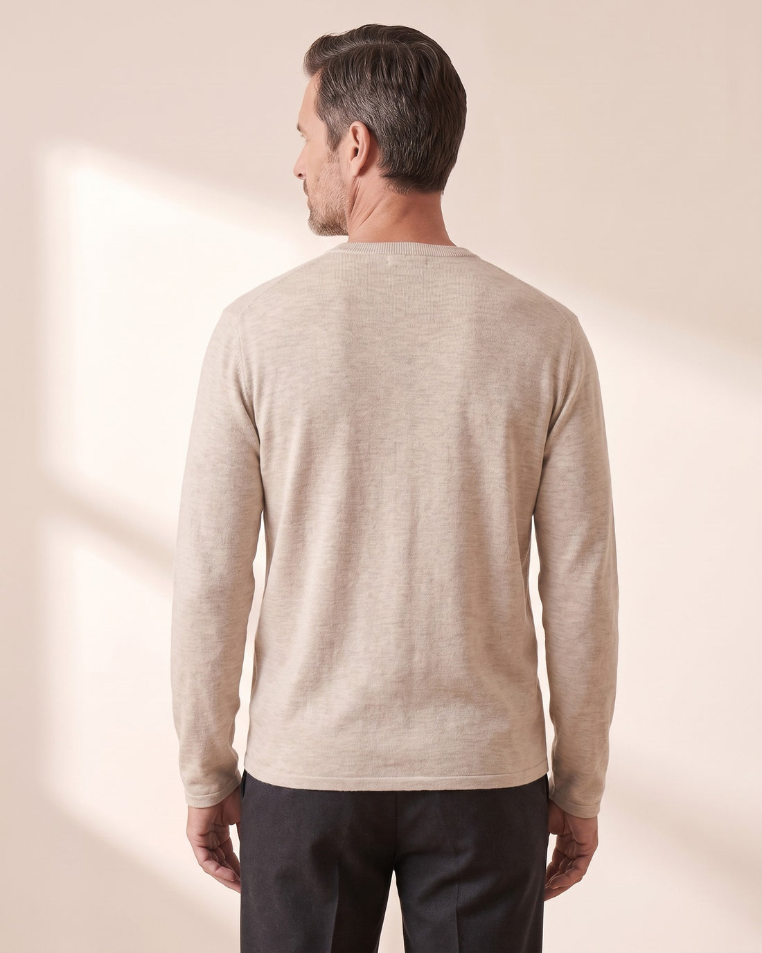 KEPT Men's Crewneck Sweater - Arles in beige, back view