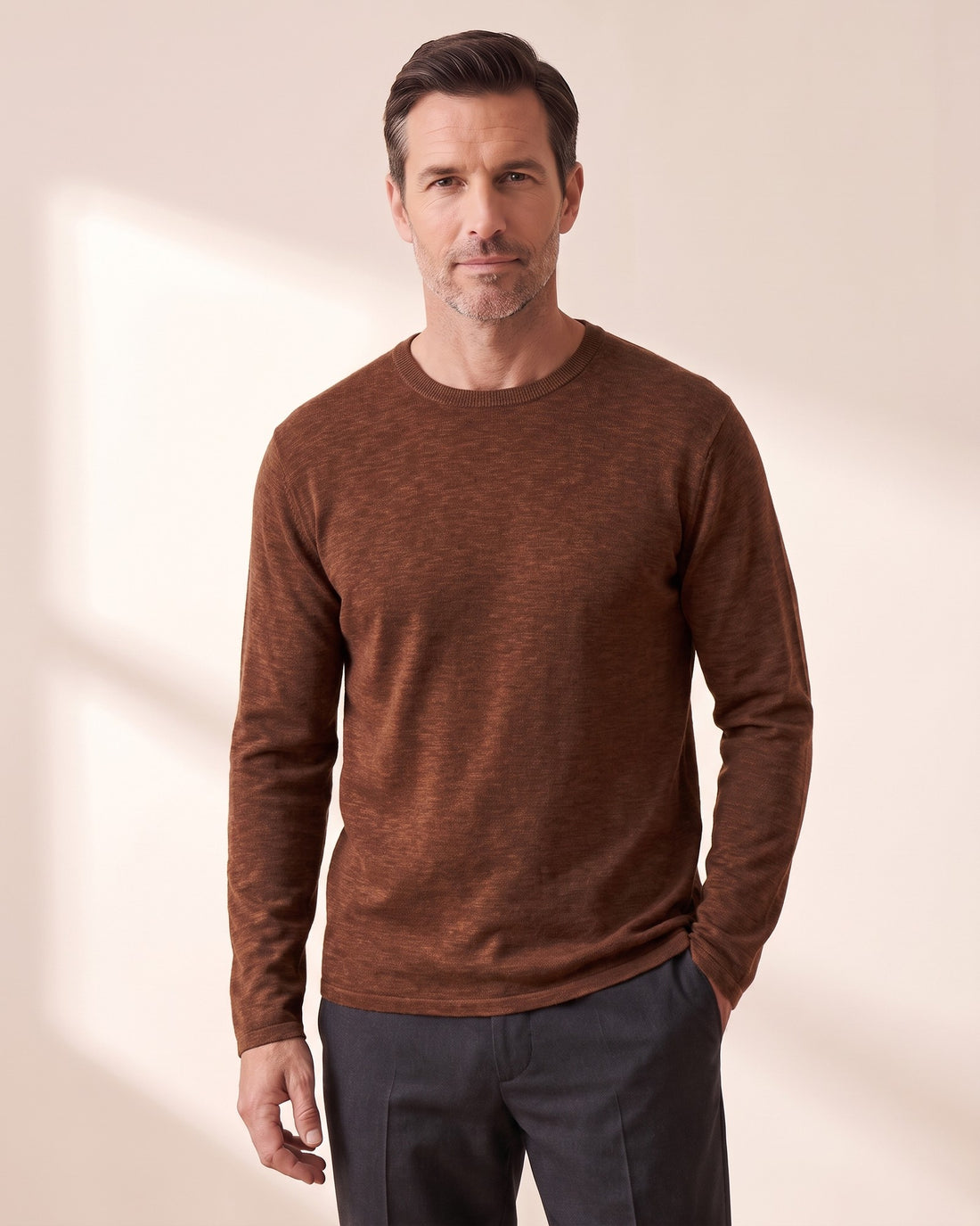 KEPT Men's Crewneck Sweater - Arles in brown