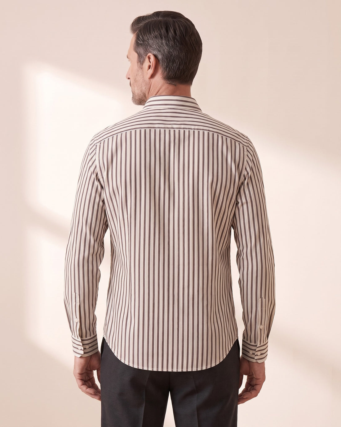 KEPT Men's Striped Shirt - Trieste in brown, back view