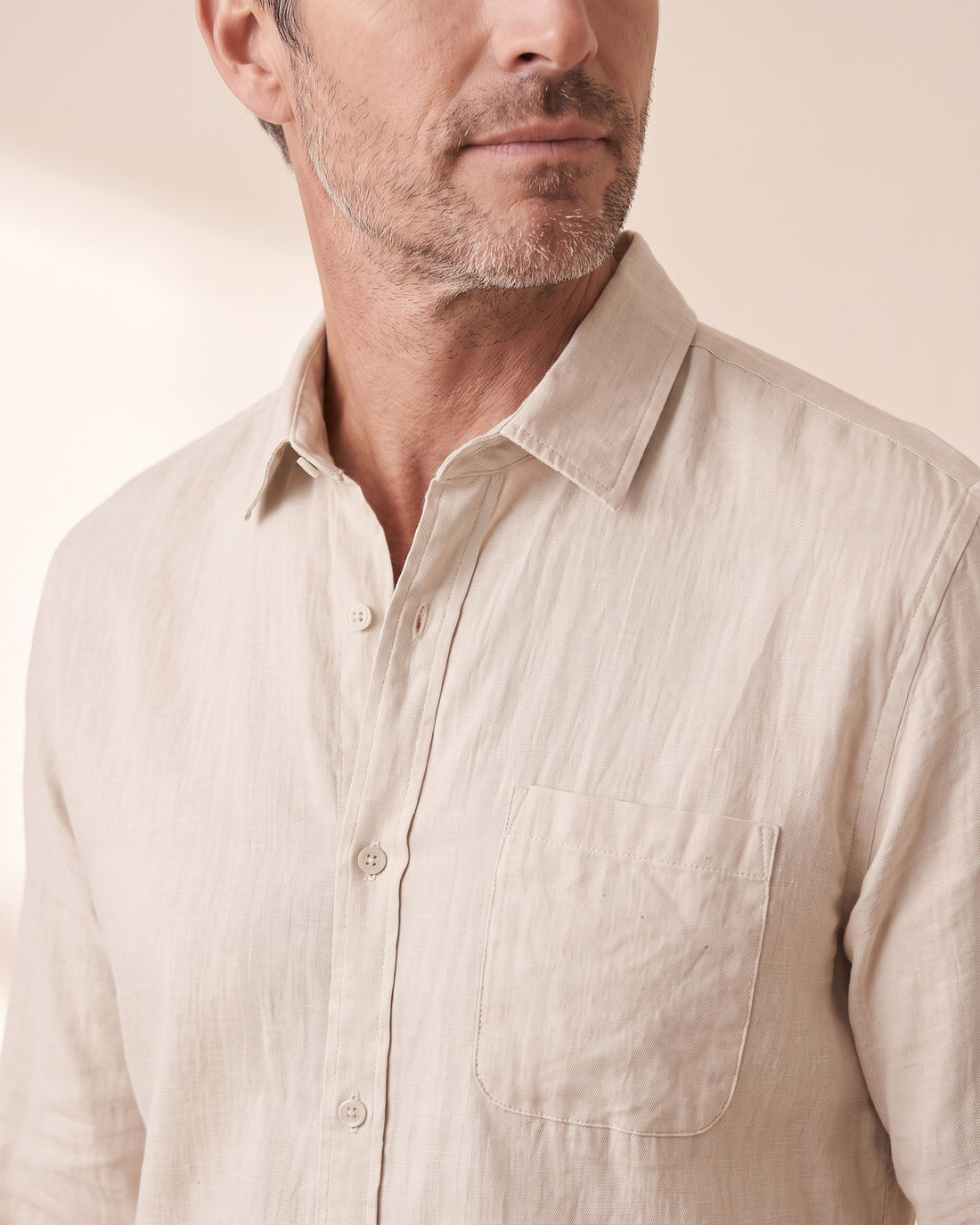KEPT Men's Long-Sleeve Shirt - Cape Town in beige, detail close-up