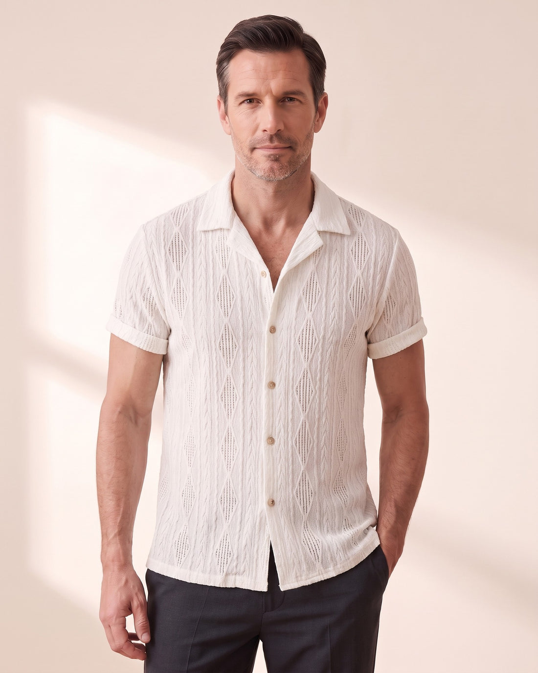 KEPT Men's Camp Collar Shirt - Portofino in beige