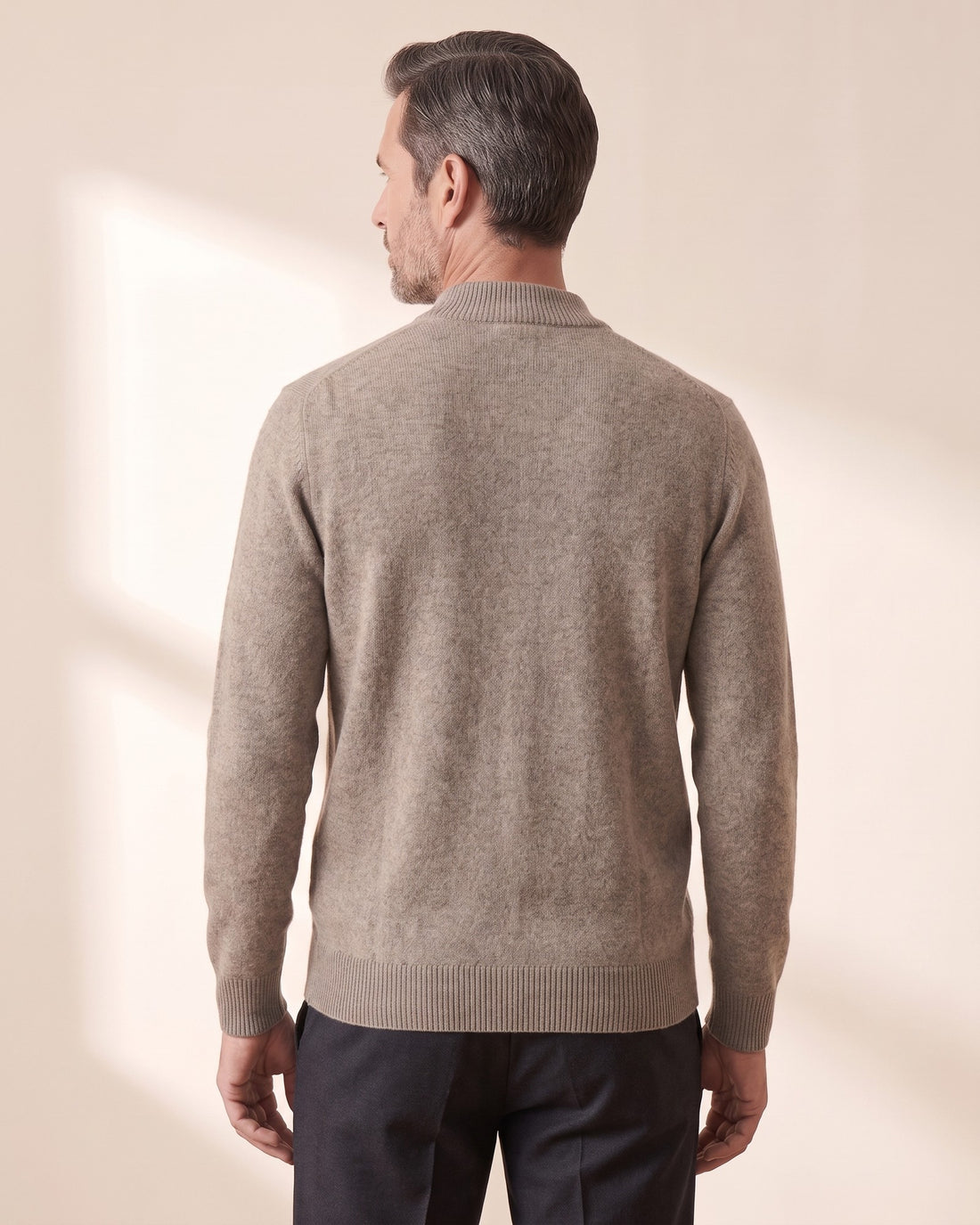KEPT Men's Half-Zip Sweater - Aosta in beige, back view