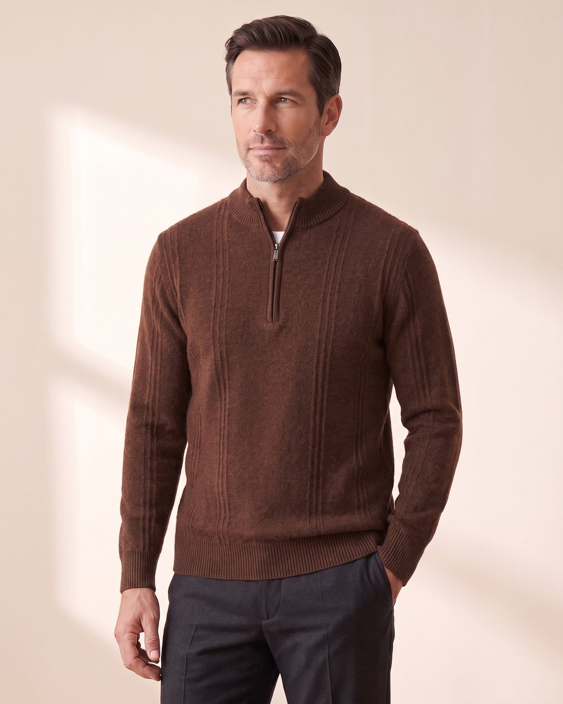KEPT Men's Half-Zip Sweater - Aosta in brown