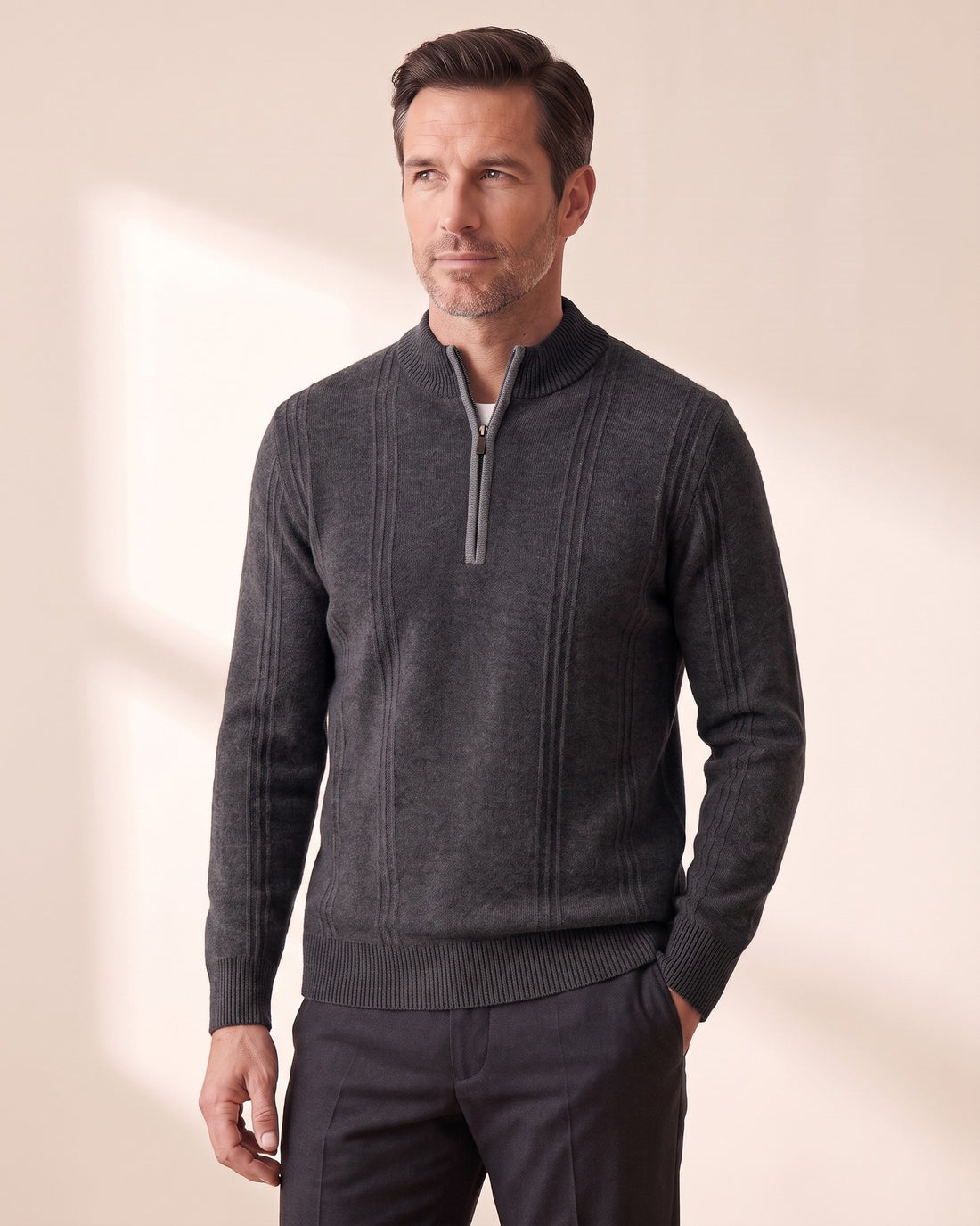 KEPT Men's Half-Zip Sweater - Aosta in dark gray