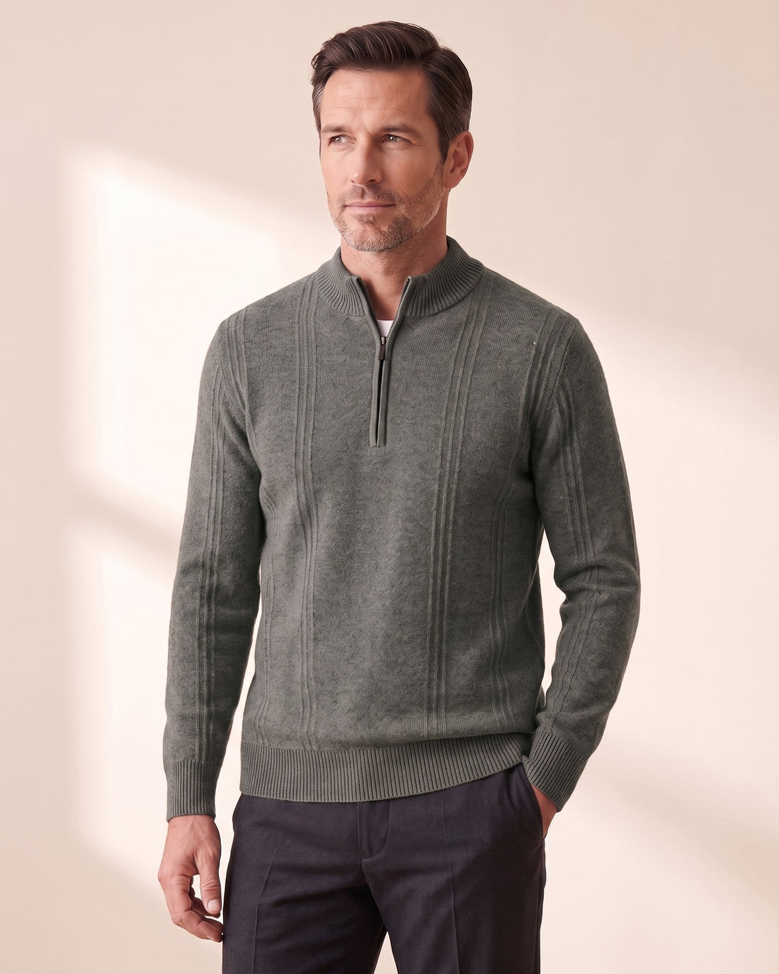 KEPT Men's Half-Zip Sweater - Aosta in olive green