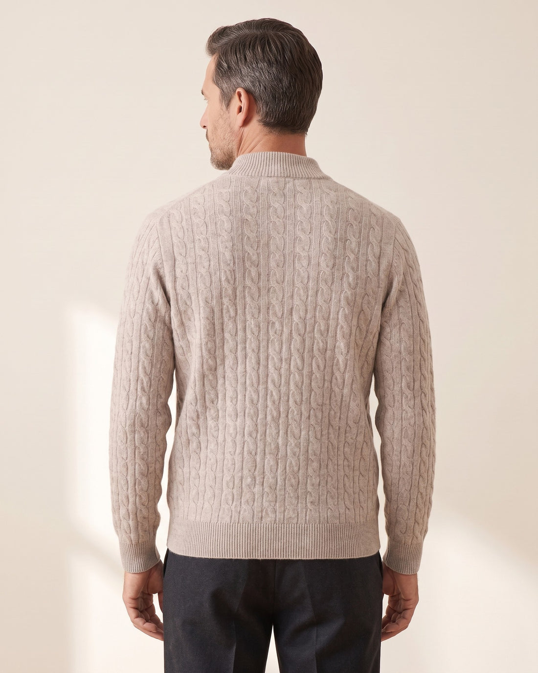 KEPT Men's Half-Zip Sweater - Siena in beige, back view