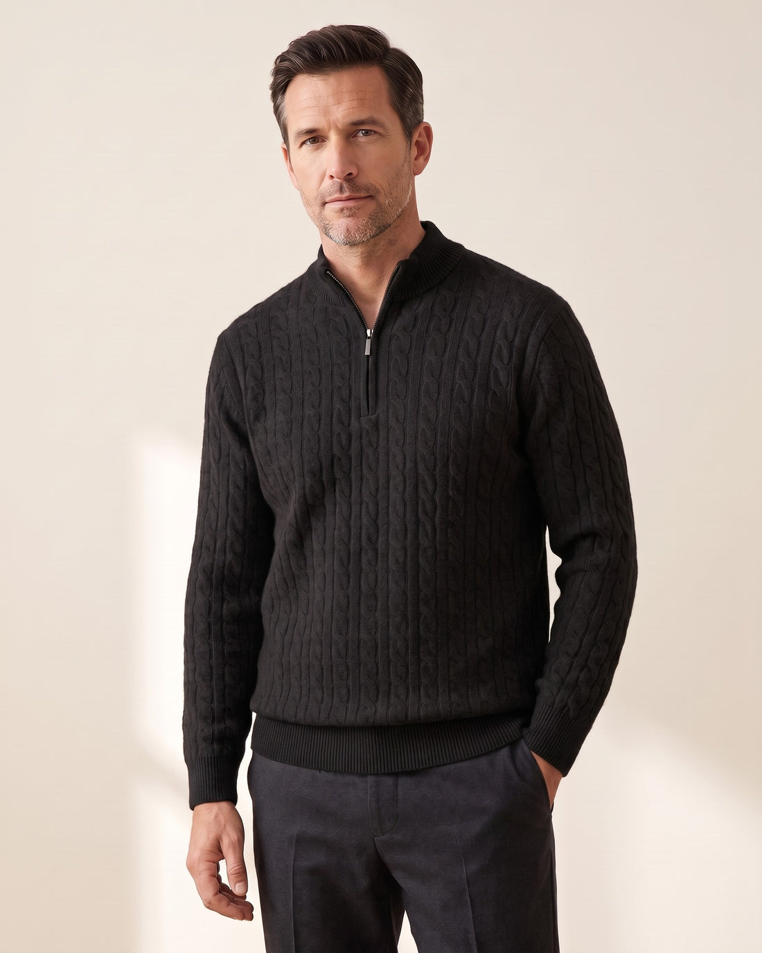 KEPT Men's Half-Zip Sweater - Siena in black