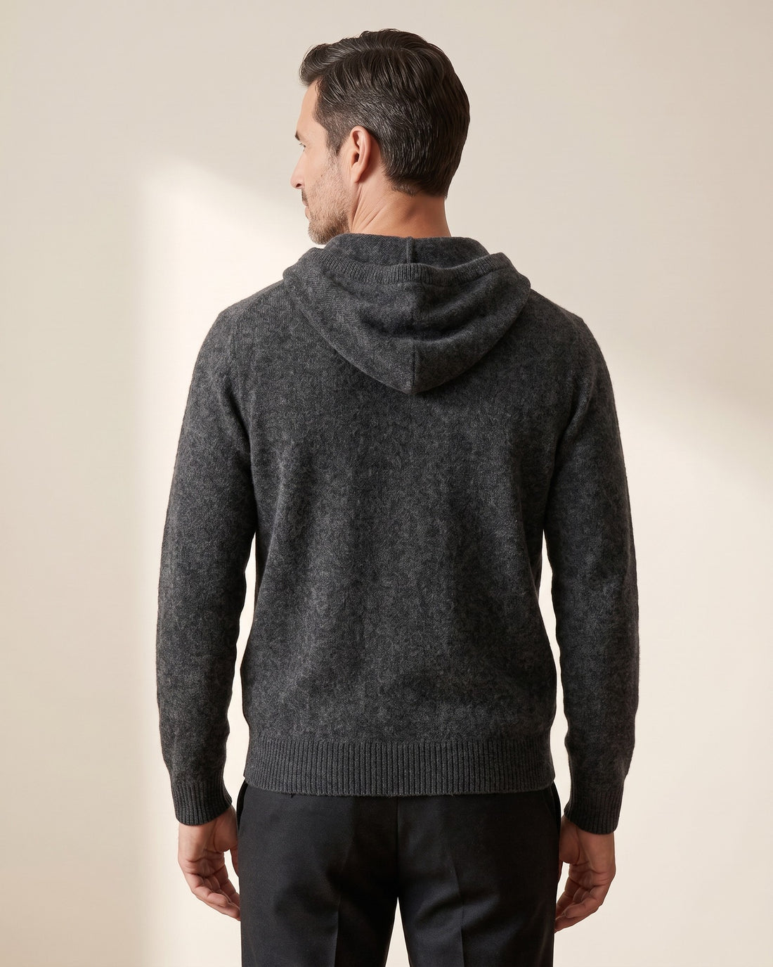 KEPT Men's Knit Hoodie - Chamonix in dark gray, back view