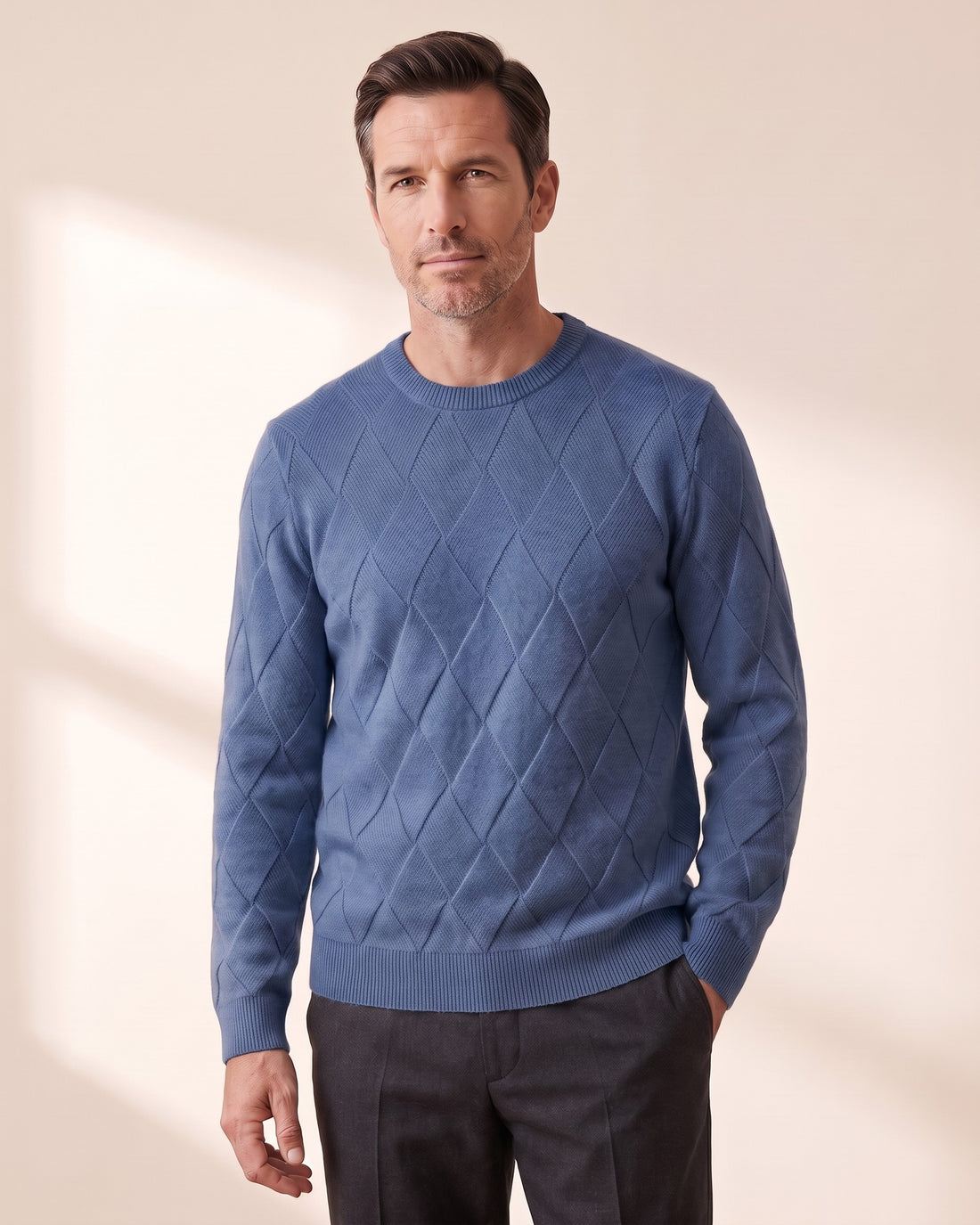 KEPT Men's Crewneck Sweater - Argyll in blue