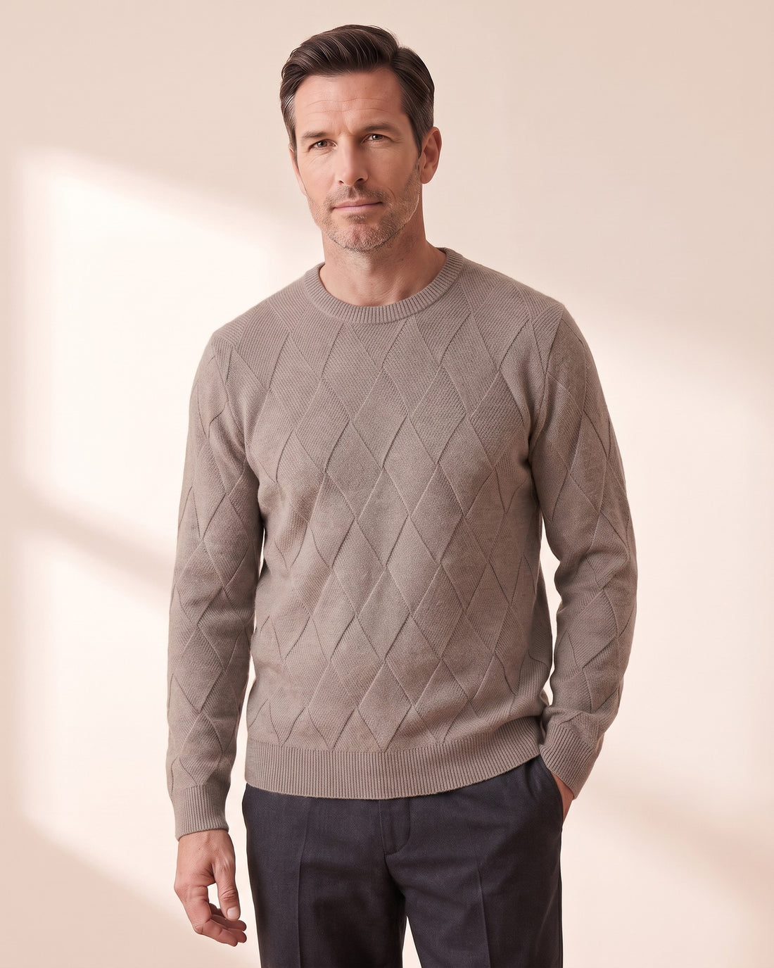 KEPT Men's Crewneck Sweater - Argyll in mocha