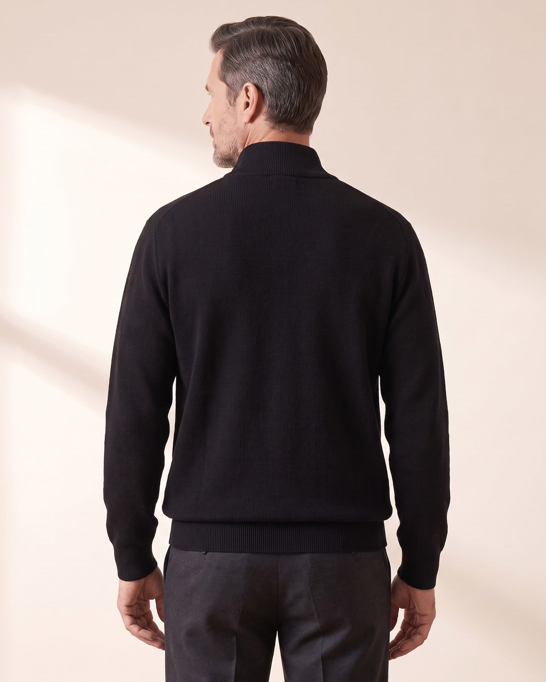 KEPT Men's Half-Zip Sweater - Bruges in black, back view