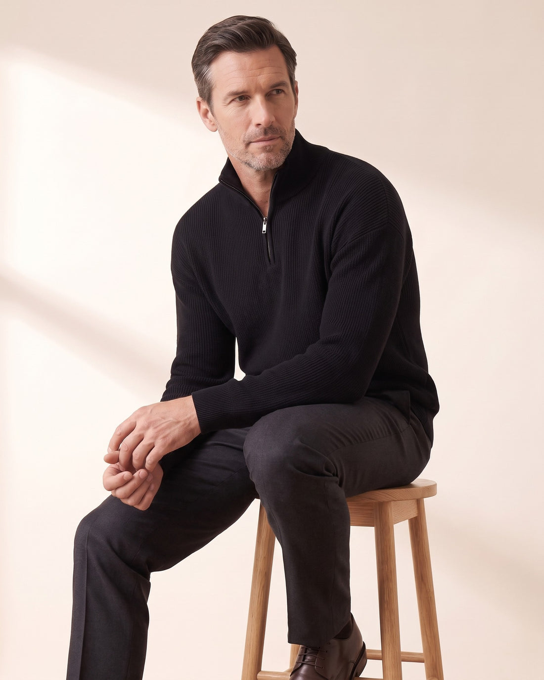 KEPT Men's Half-Zip Sweater - Bruges in black, in motion