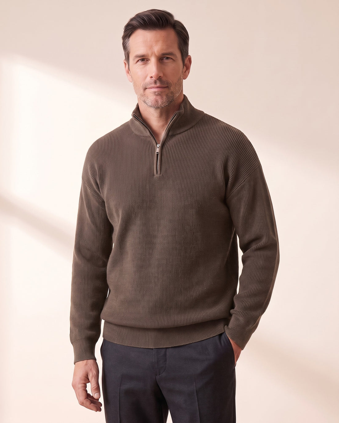 KEPT Men's Half-Zip Sweater - Bruges in brown