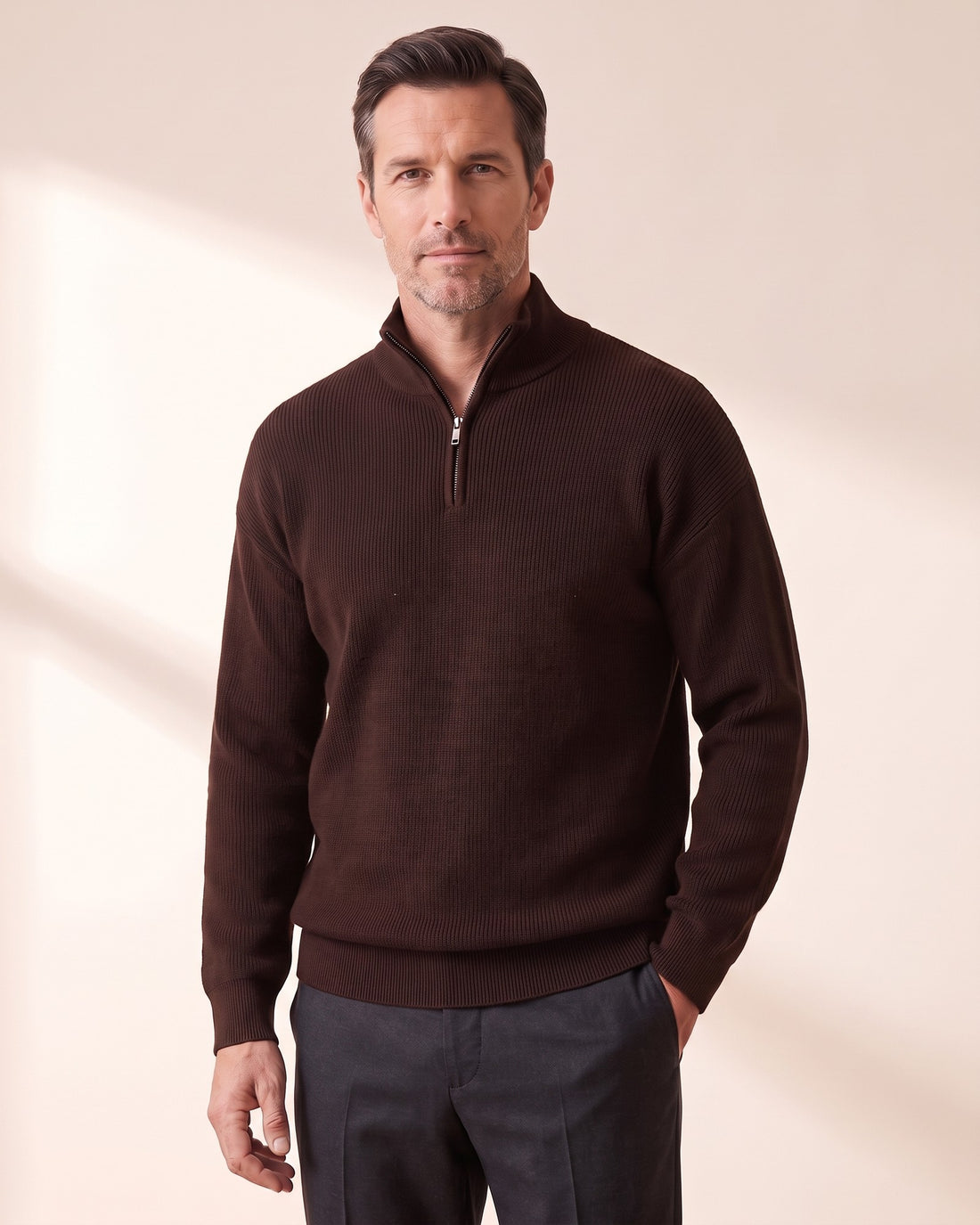 KEPT Men's Half-Zip Sweater - Bruges in burgundy