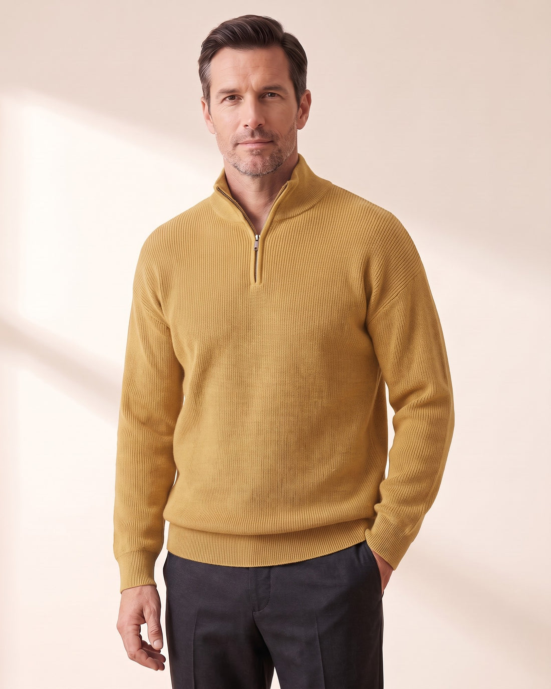 KEPT Men's Half-Zip Sweater - Bruges in yellow