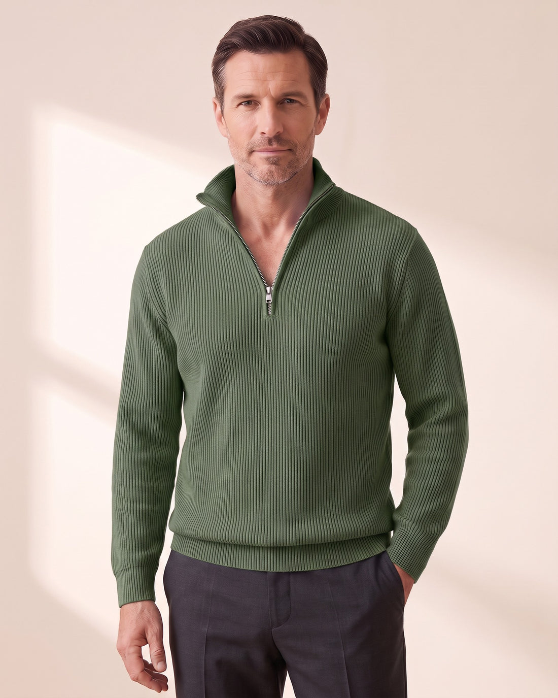 KEPT Men's Half-Zip Sweater - Zurich in army green