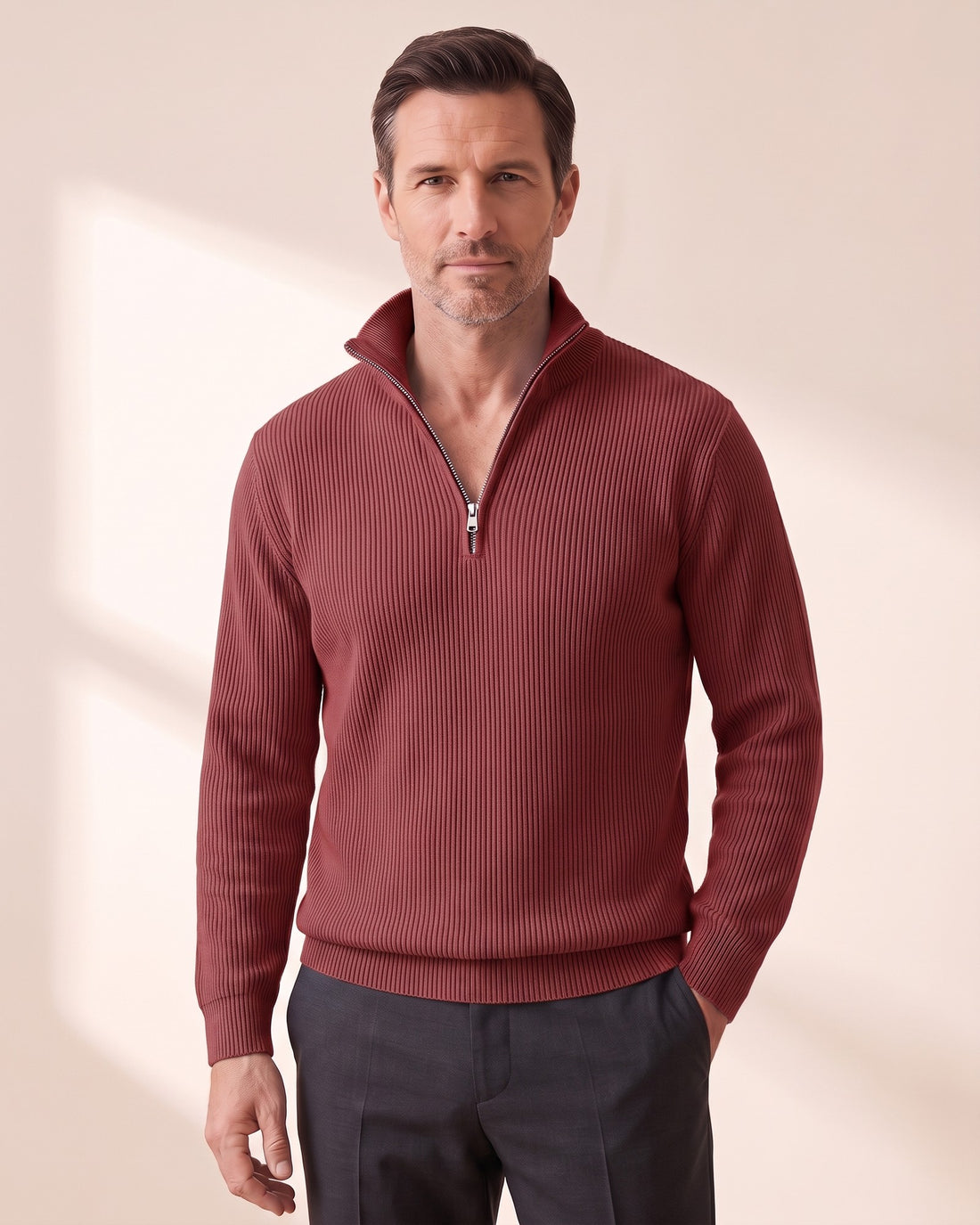 KEPT Men's Half-Zip Sweater - Zurich in red