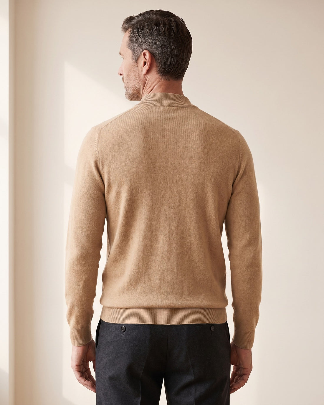 KEPT Men's Turtleneck Sweater - Lucerne in beige, back view
