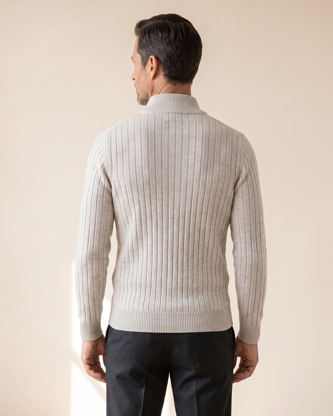 KEPT Men's Half-Zip Sweater - Zermatt in light grey, back view