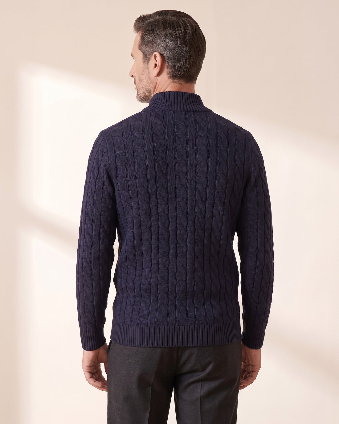 KEPT Men's Half-Zip Sweater - Taebaek in navy, back view