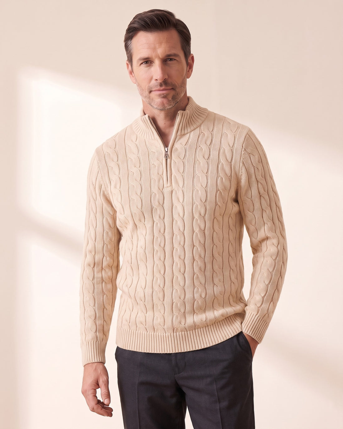 KEPT Men's Half-Zip Sweater - Taebaek in beige