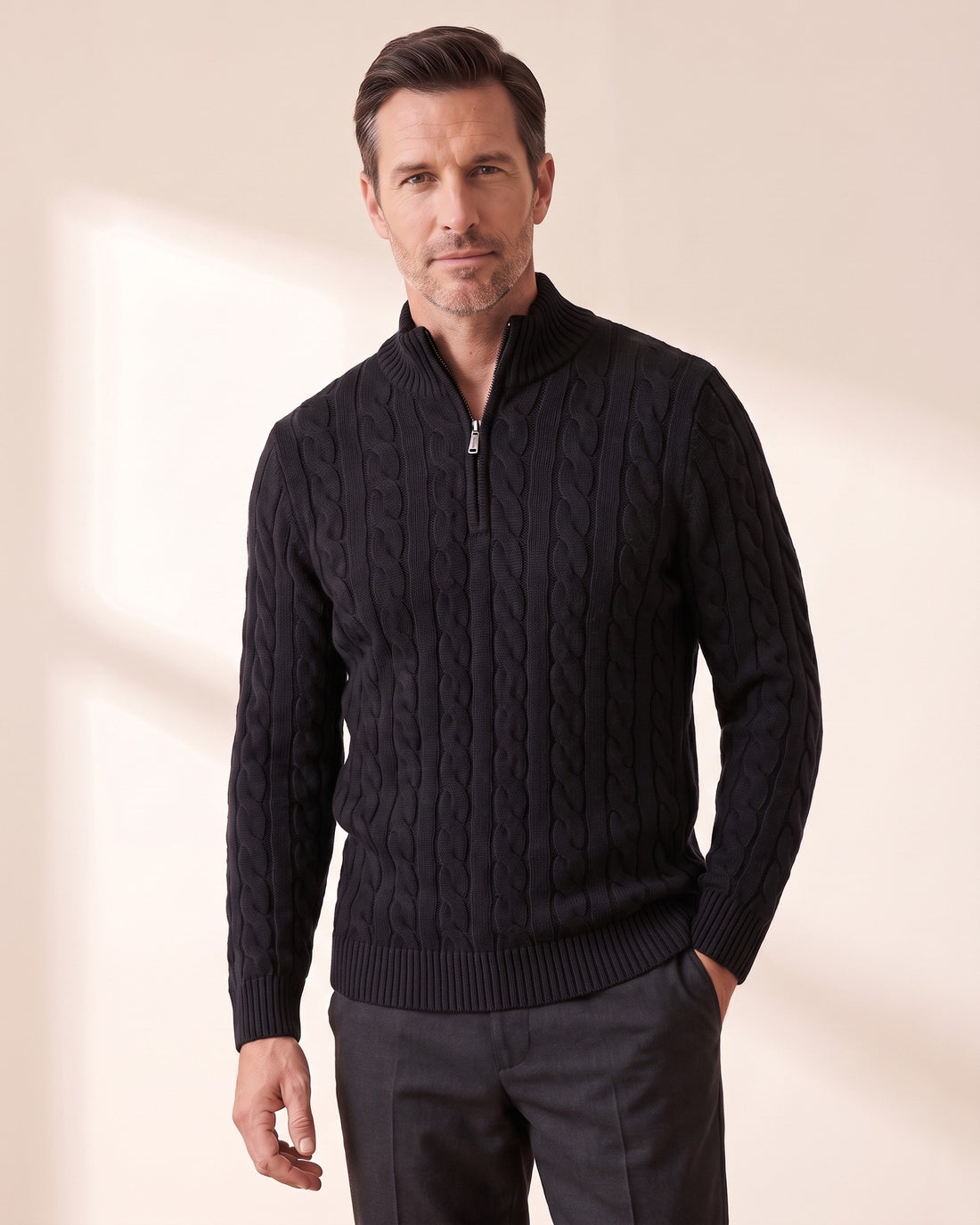 KEPT Men's Half-Zip Sweater - Taebaek in black