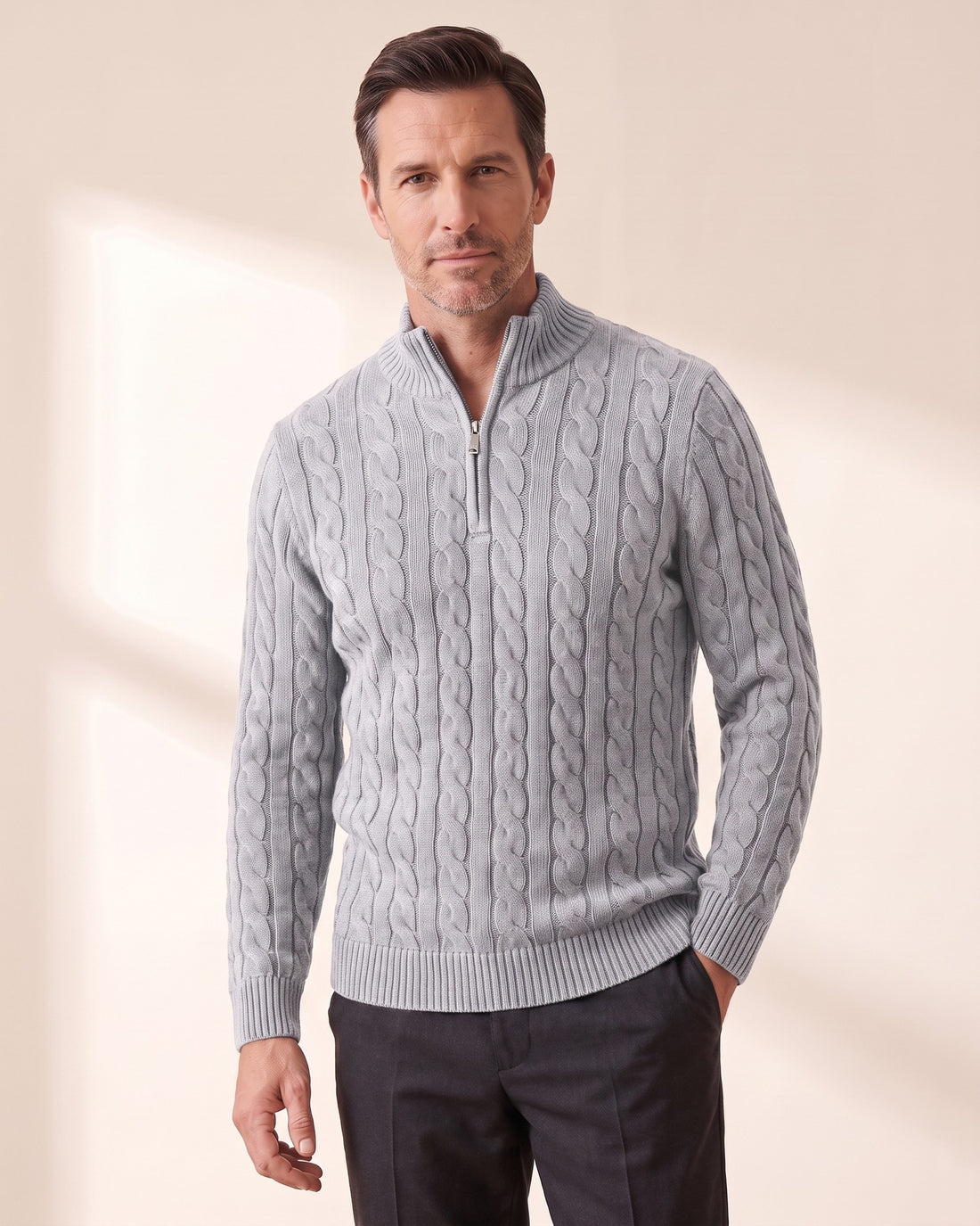 KEPT Men's Half-Zip Sweater - Taebaek in grey