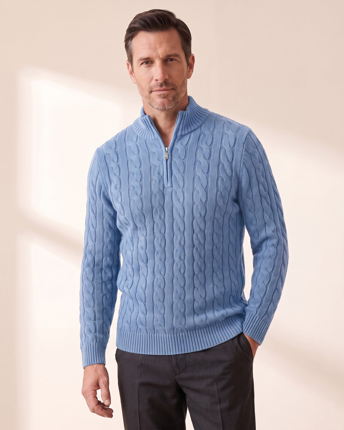 KEPT Men's Half-Zip Sweater - Taebaek in light blue