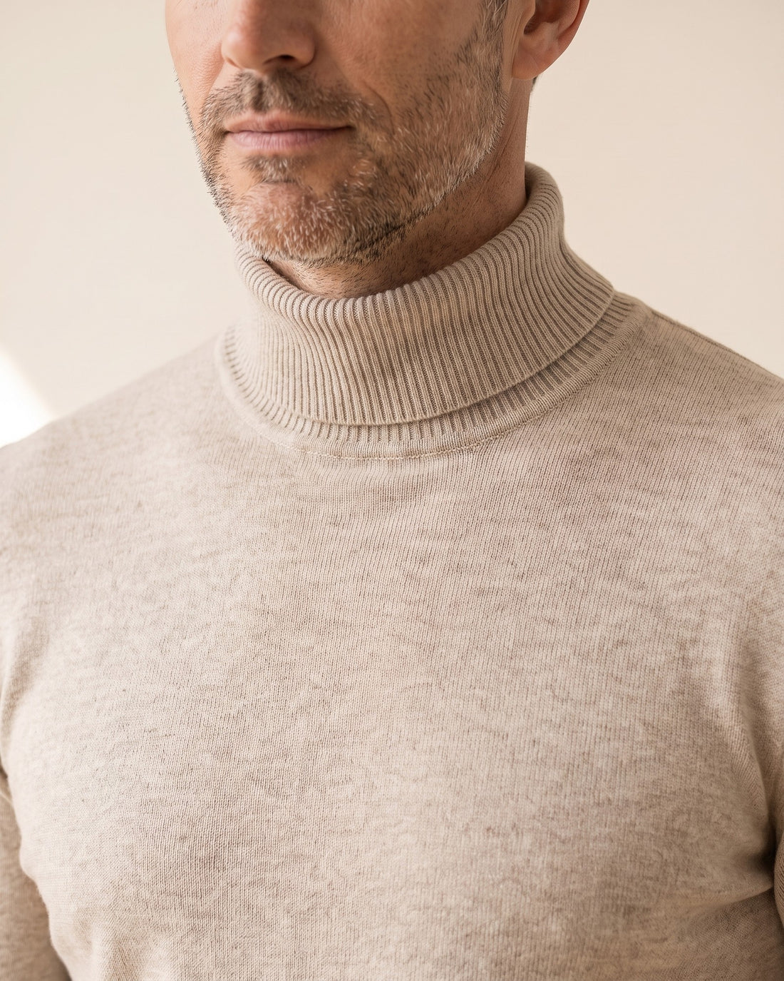 KEPT Men's Turtleneck Sweater - Jangsan in beige, detail close-up