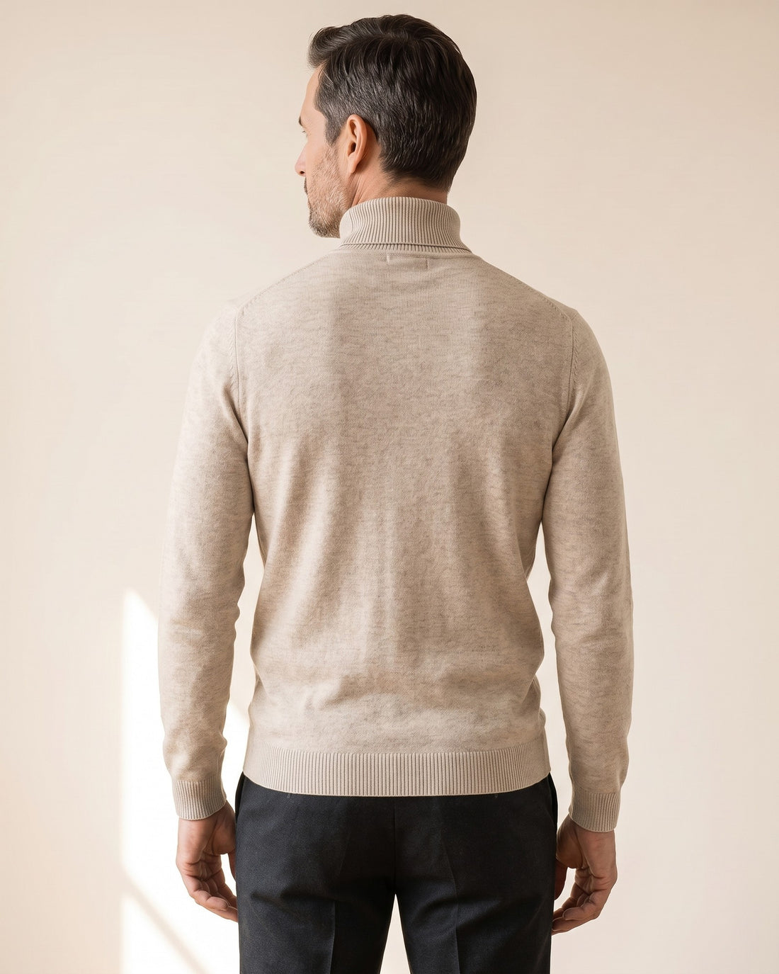 KEPT Men's Turtleneck Sweater - Jangsan in beige, back view