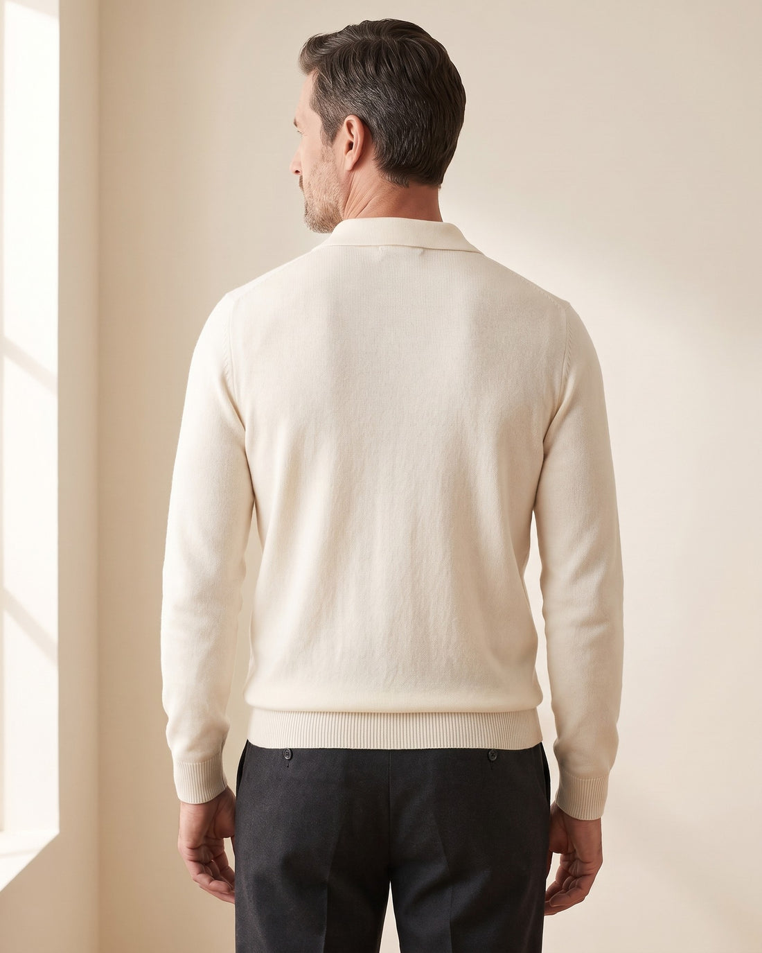 KEPT Men's Zip-Up Sweater - Gongju in white, back view