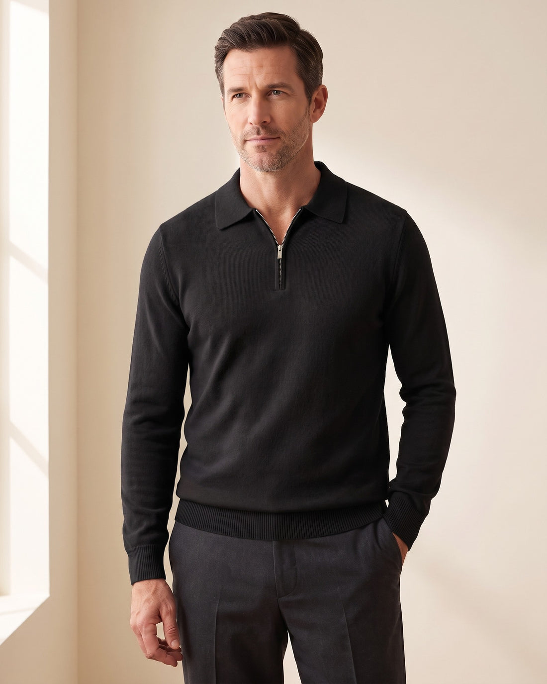 KEPT Men's Zip-Up Sweater - Gongju in black