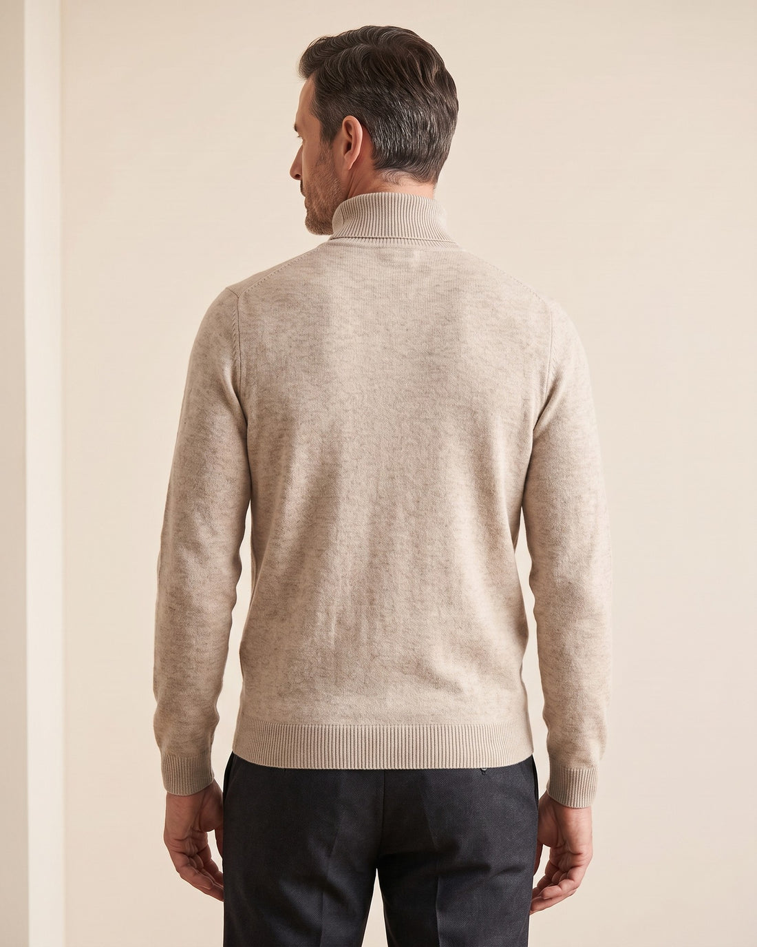 KEPT Men's Turtleneck Sweater - Gstaad in beige, back view