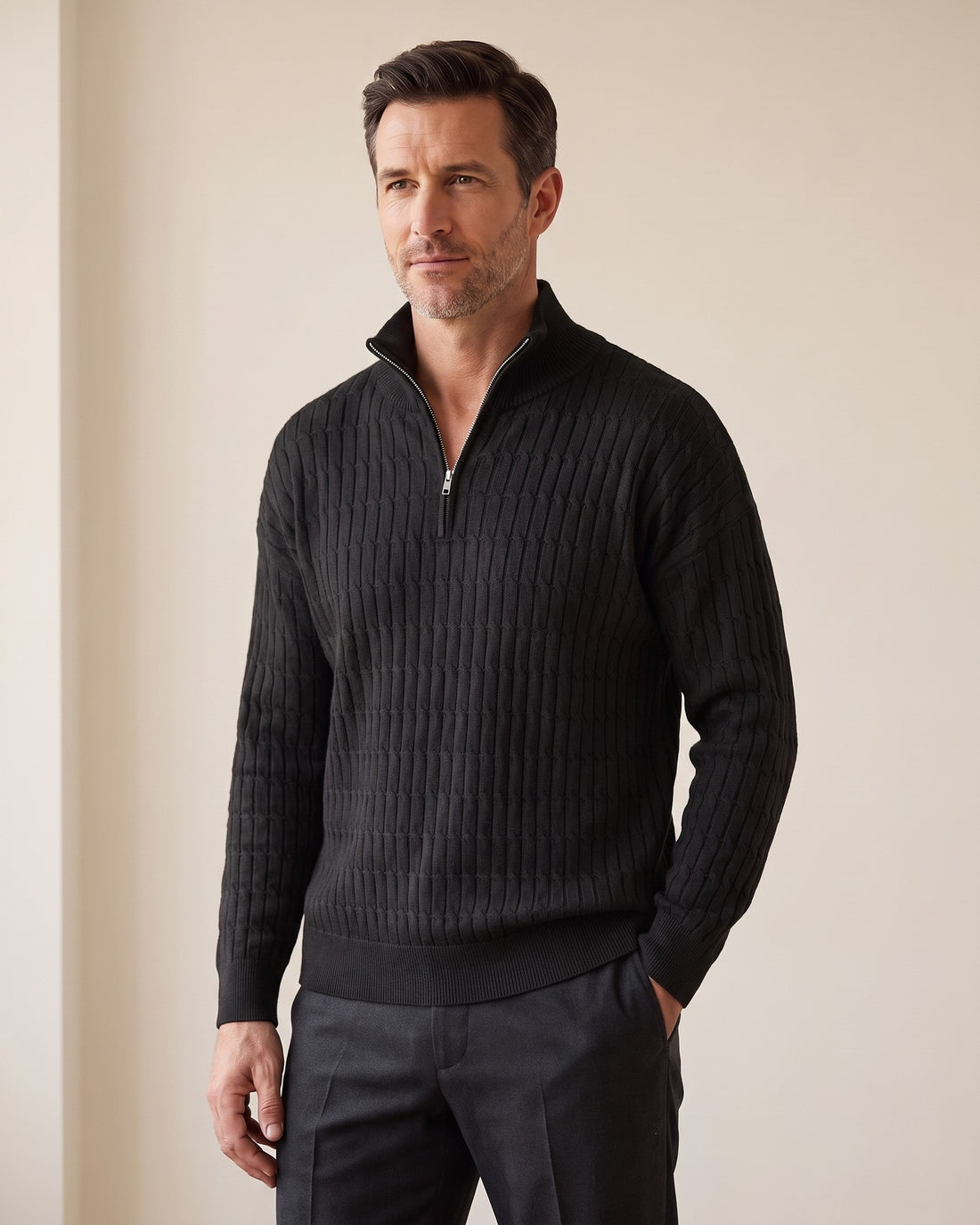 KEPT Men's Half-Zip Sweater - Gwangju in black