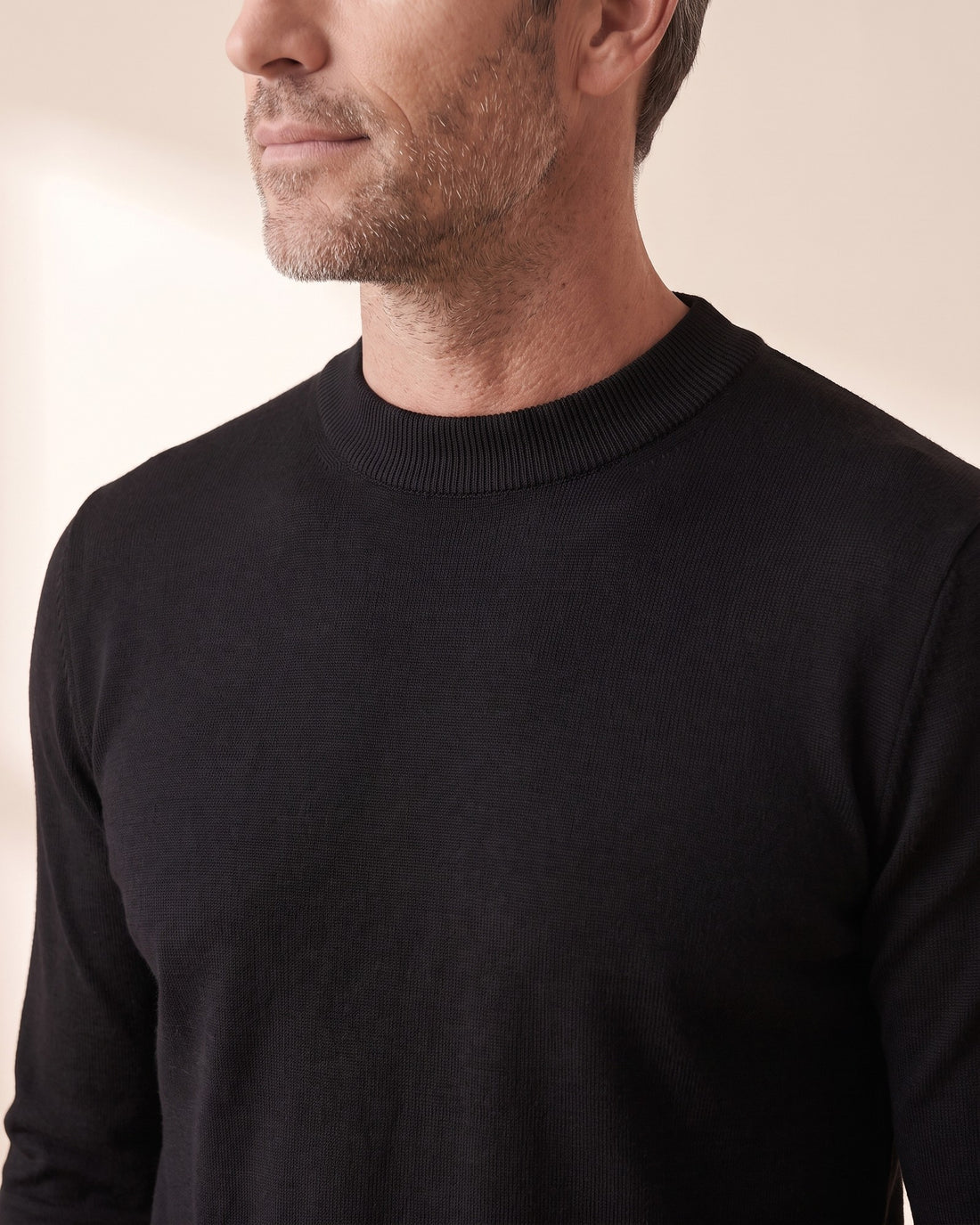 KEPT Men's Mock Neck Sweater - Trento in black, detail close-up