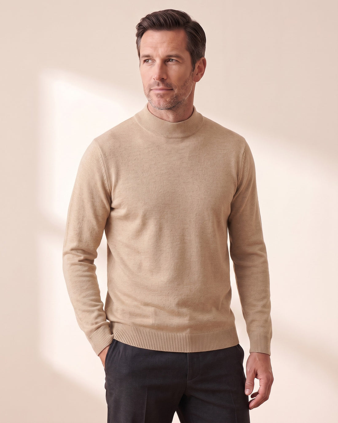 KEPT Men's Mock Neck Sweater - Trento in beige