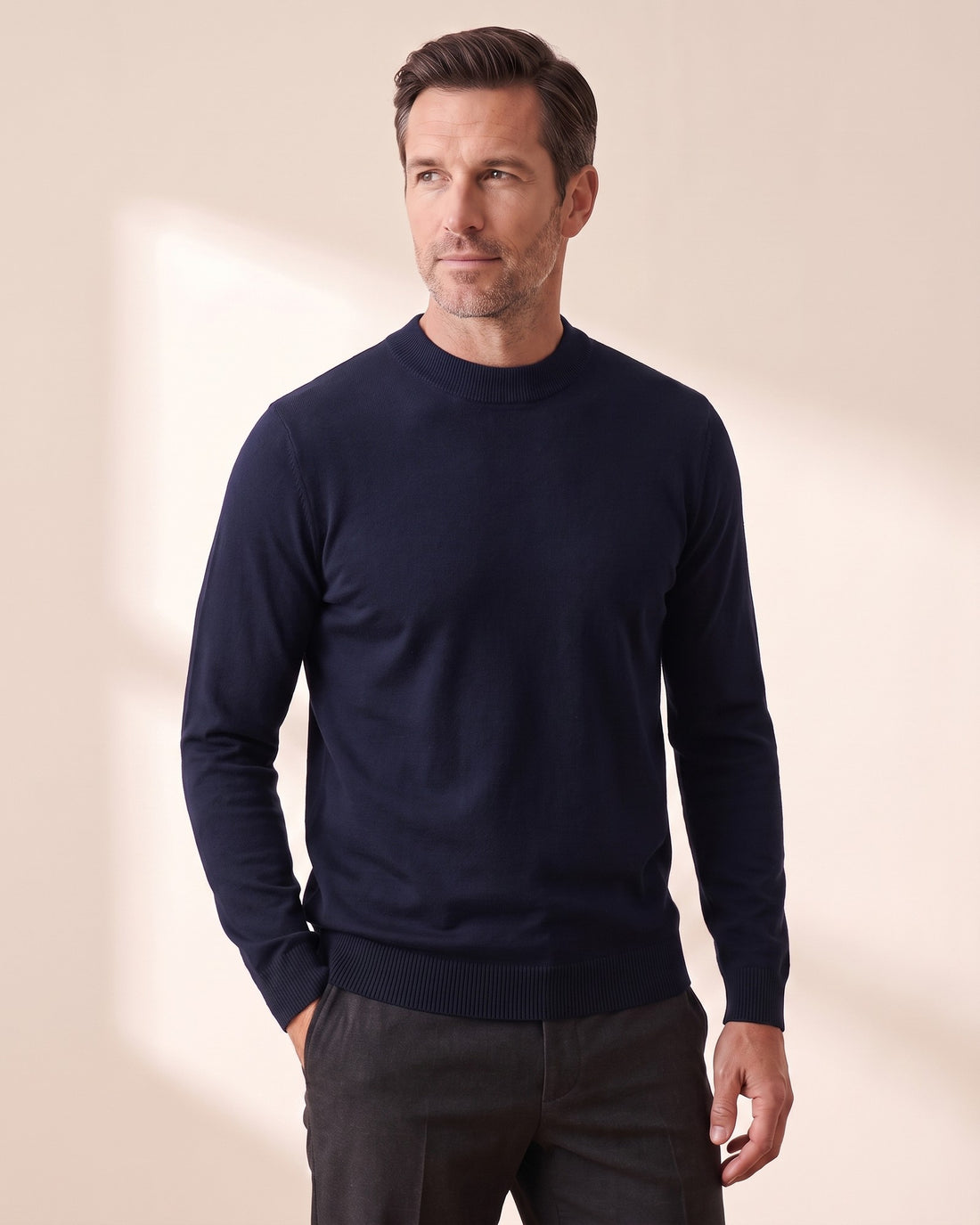 KEPT Men's Mock Neck Sweater - Trento in marine blue