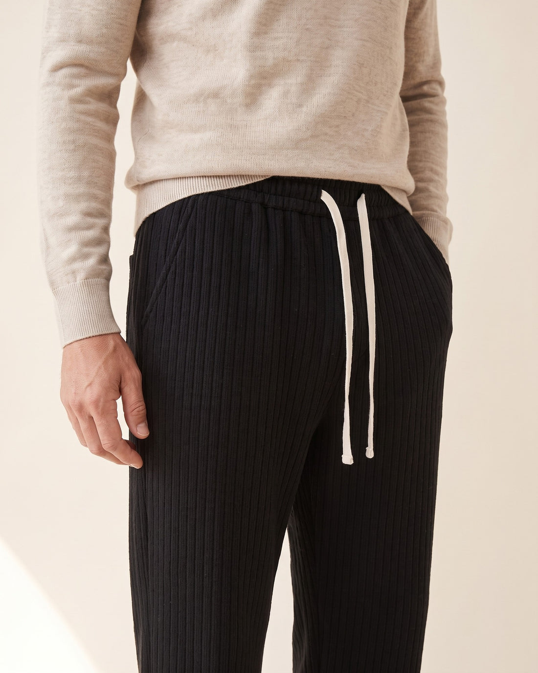 KEPT Men's Corduroy Pants - Roma in black, detail close-up