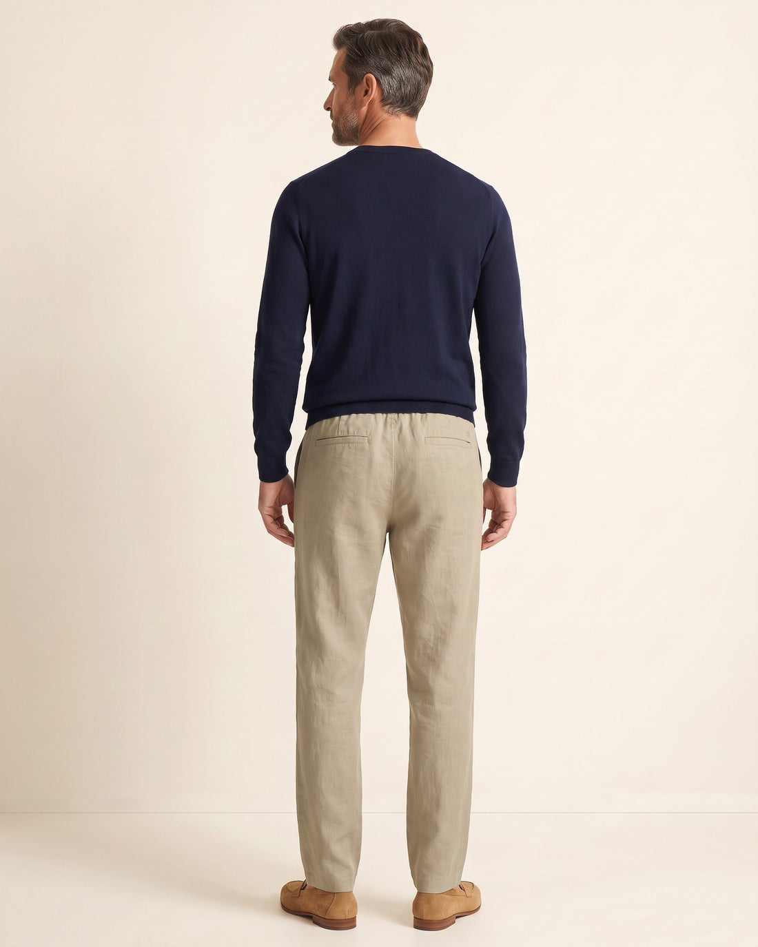 KEPT Men's Drawstring Pants - Capri in khaki, back view